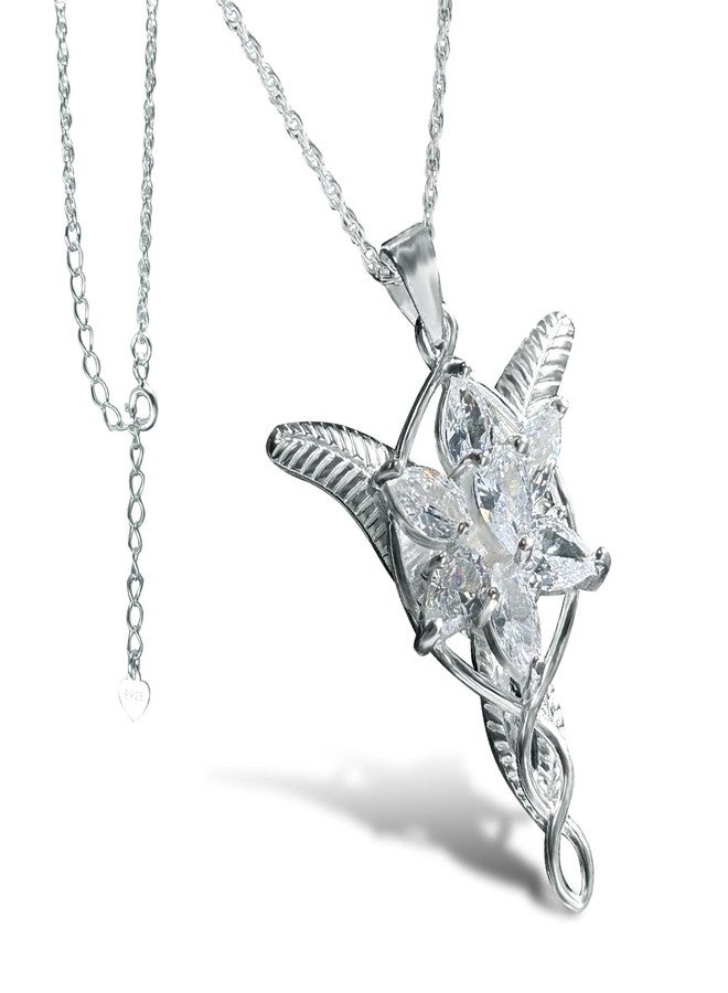 bahamut 925 Sterling Silver LOTR Arwen Evenstar Pendant Necklace with 5A Cubic Zirconia, Princess of the Elves Jewelry for Women (Silver Medium) - Image 1